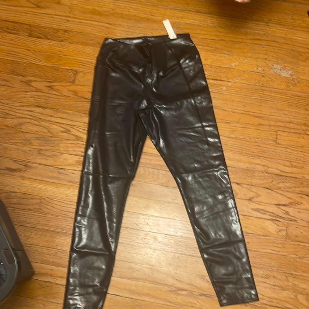 NWT PINK black pleather leggings size large